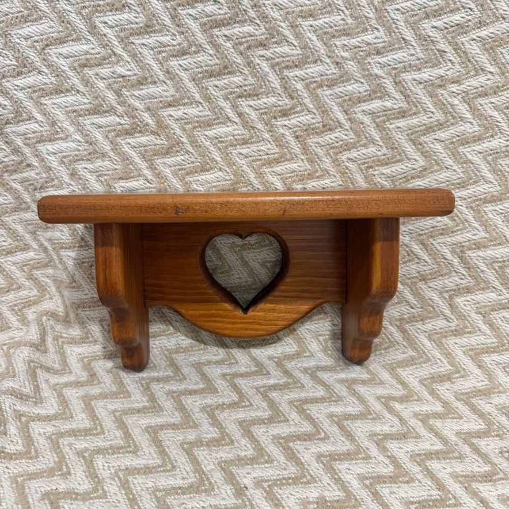 Vintage Handcrafted Wooden Wall Display Shelf With Heart Cutout